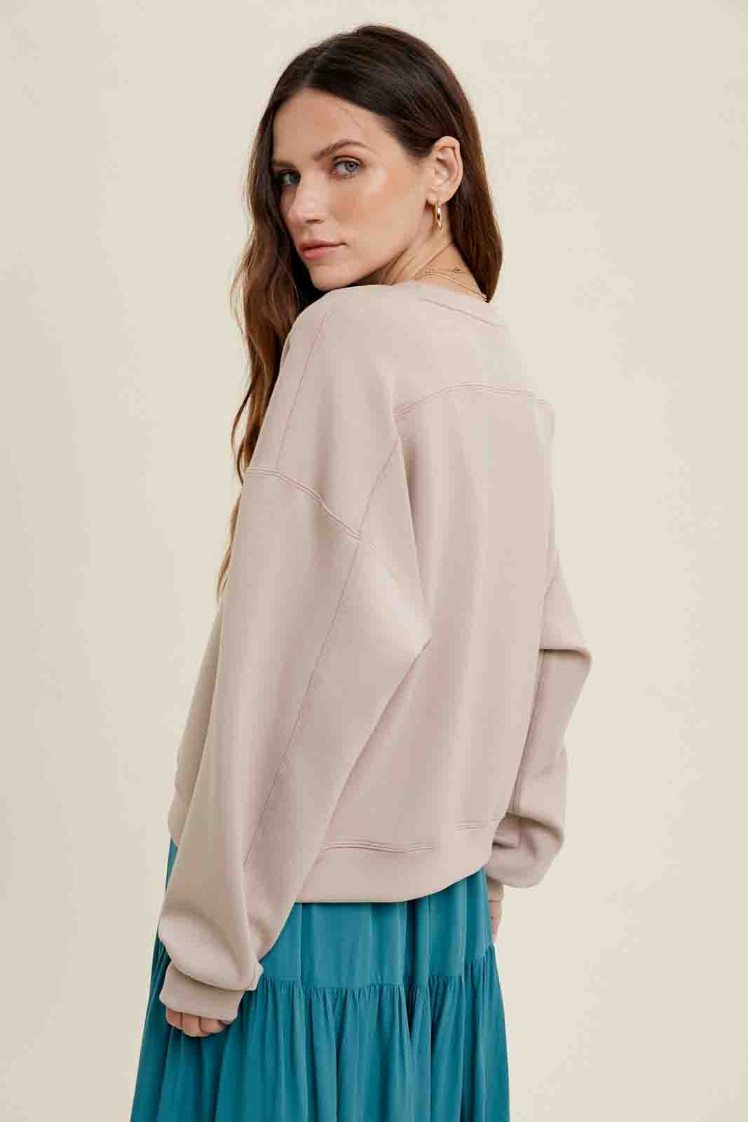 Scuba Relaxed Crop Sweatshirt in Stone by Wishlist