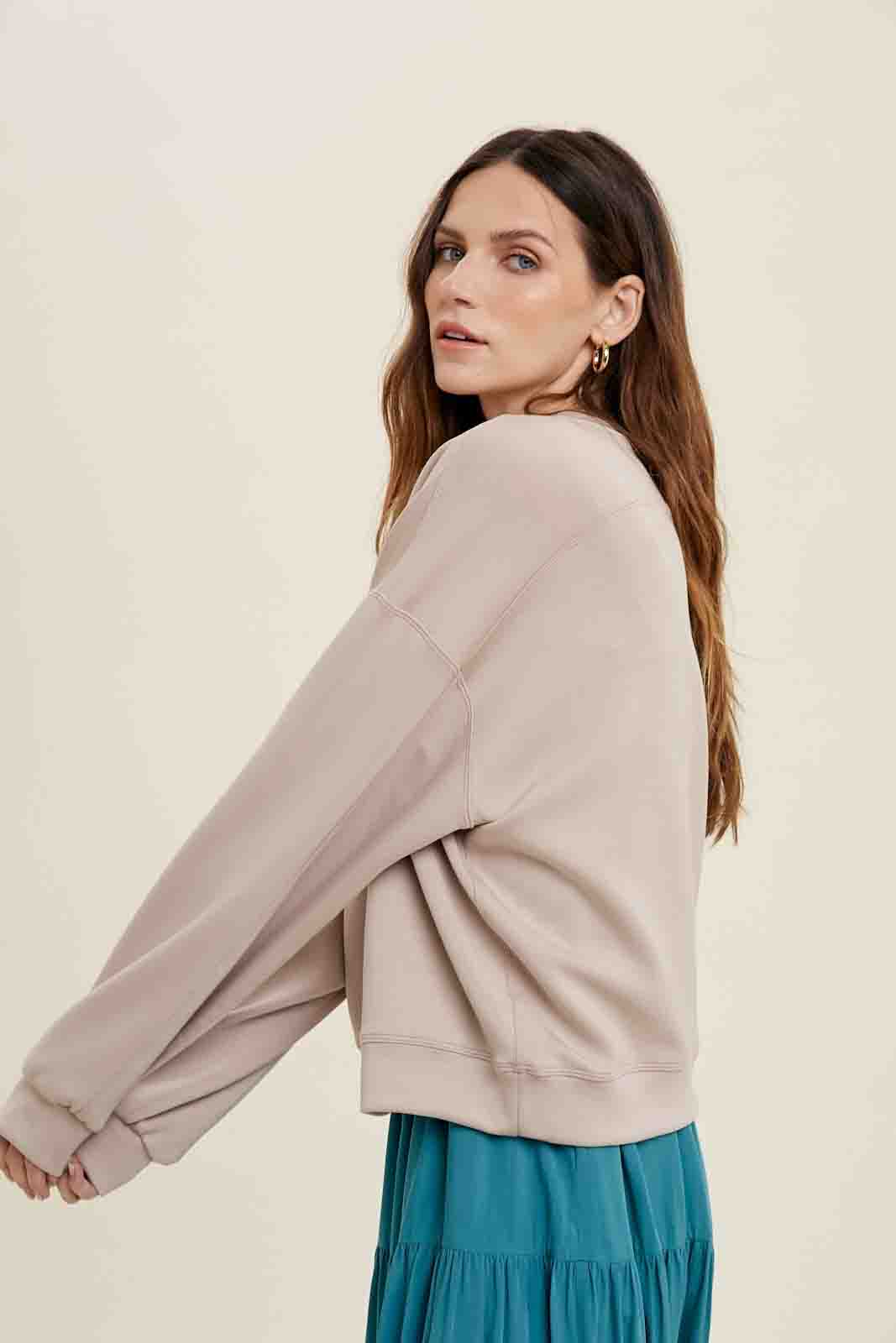 Scuba Relaxed Crop Sweatshirt in Stone by Wishlist
