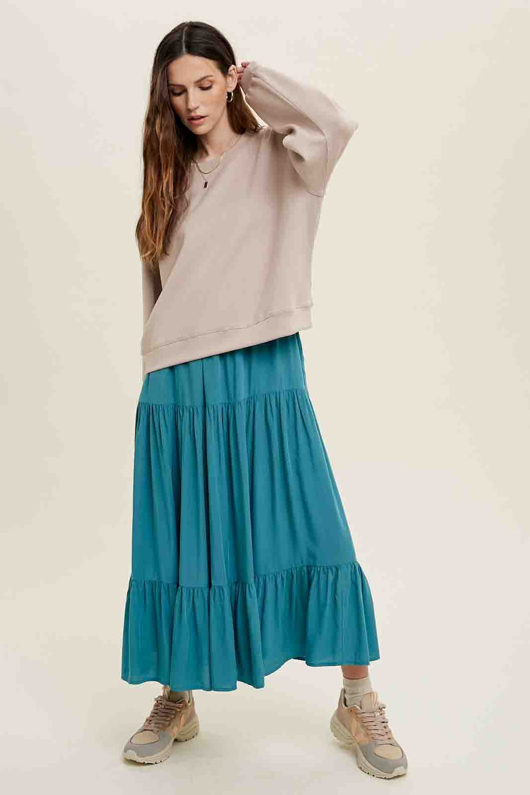 Scuba Relaxed Crop Sweatshirt in Stone by Wishlist