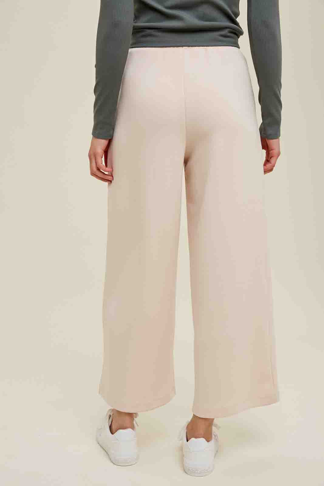 Scuba Drawstring Wide Leg Pants in Stone by Wishlist