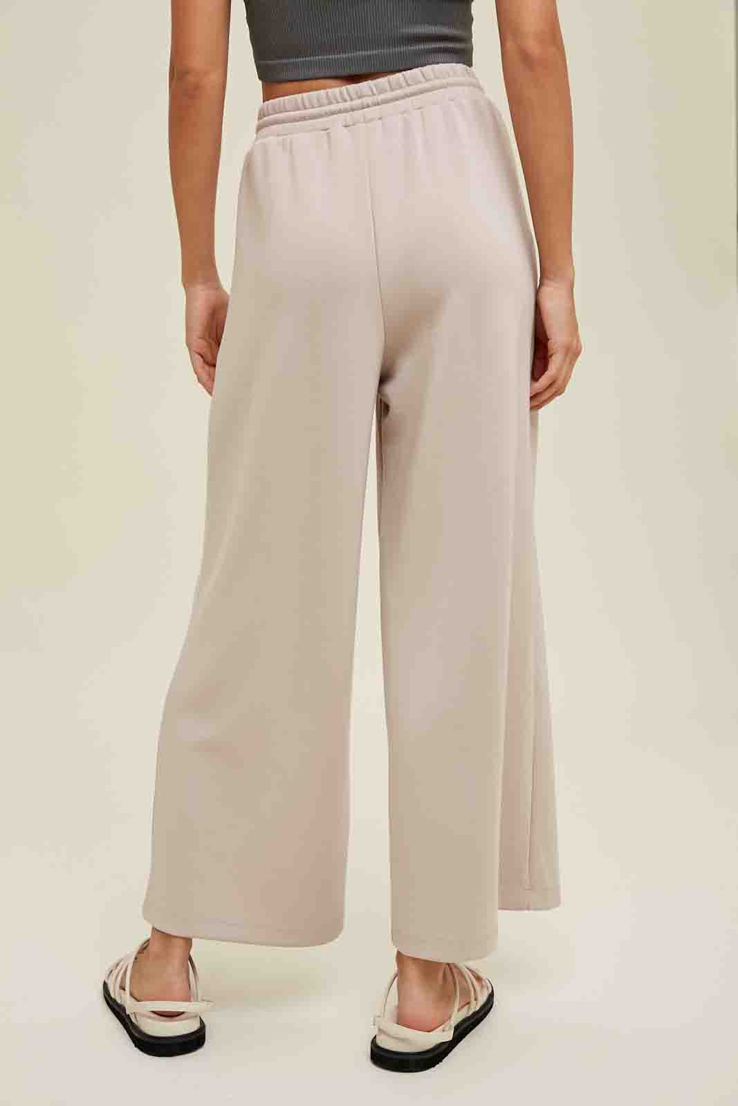 Scuba Drawstring Wide Leg Pants in Stone by Wishlist