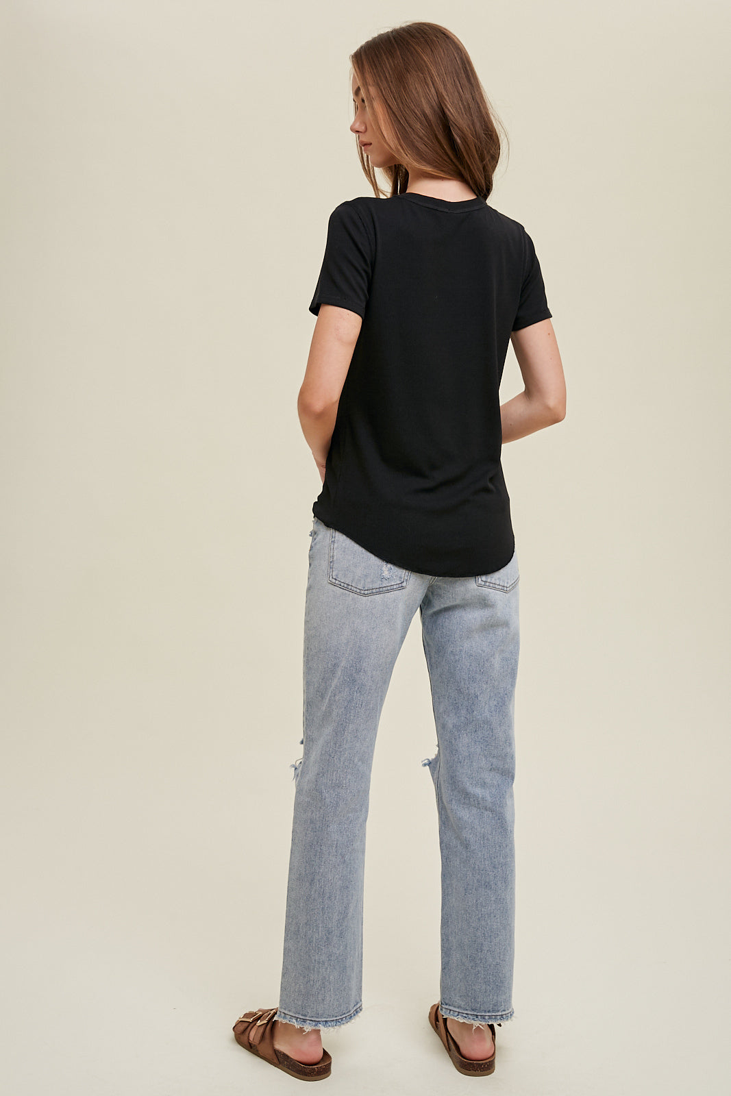 Ribbed Knit Basic T-Shirt by Wishlist