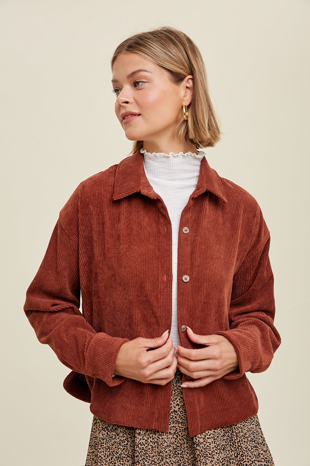 Corduroy Relaxed Crop Shacket by Wishlist
