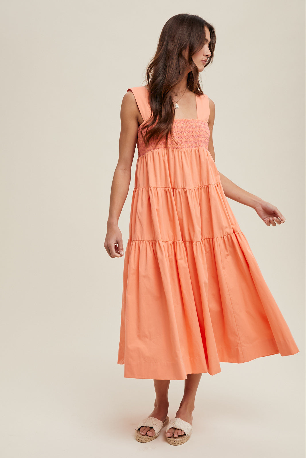 Contrast Embroidered Tiered Midi Dress by Wishlist