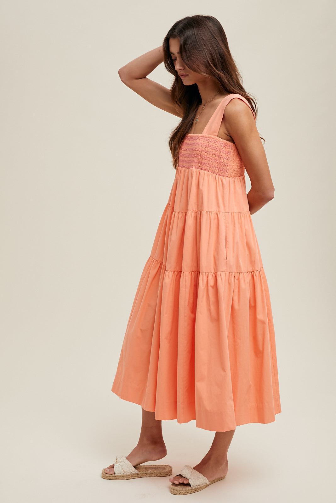 Contrast Embroidered Tiered Midi Dress by Wishlist