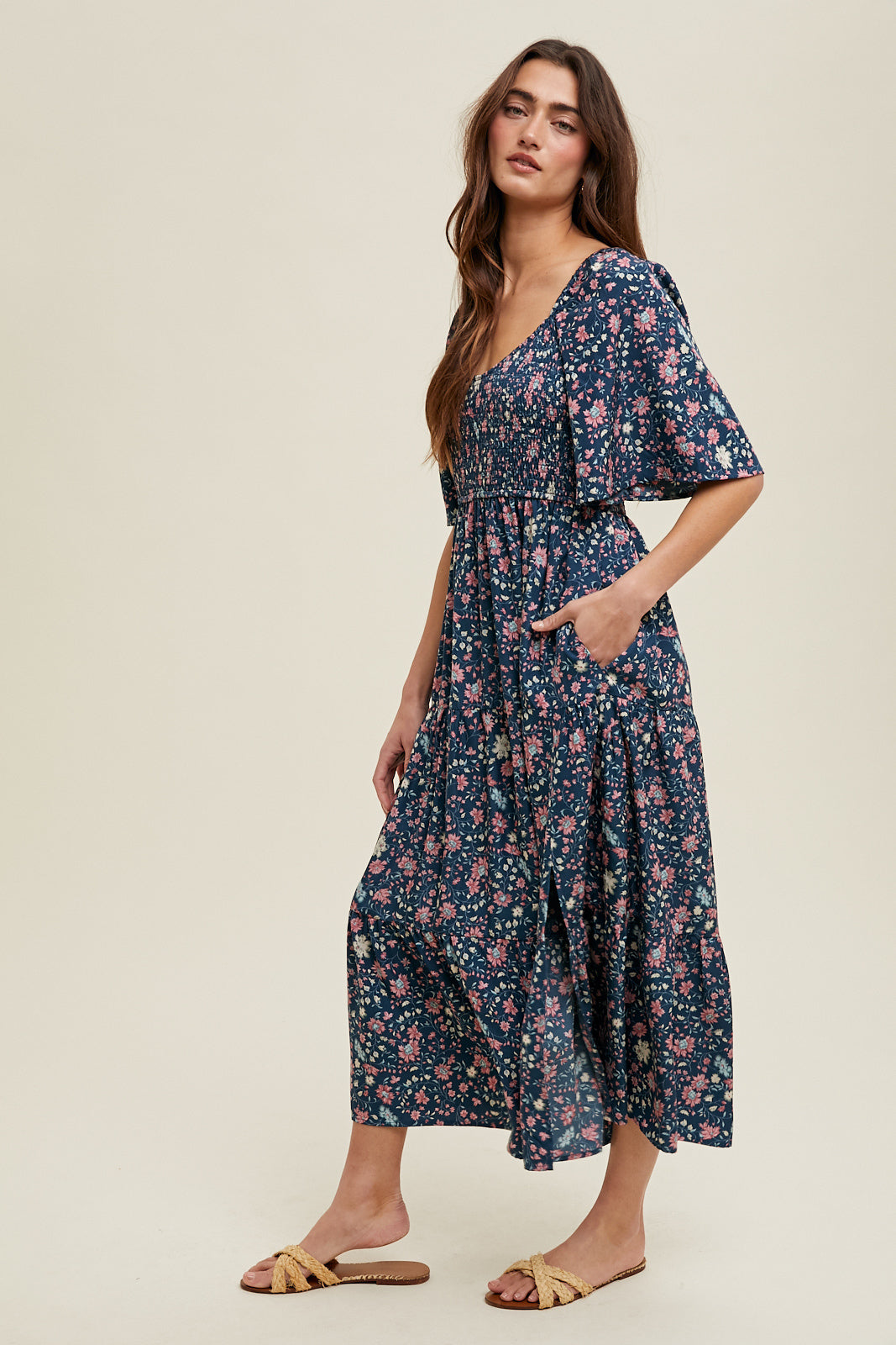 Floral Flutter Sleeve Midi Dress by Wishlist