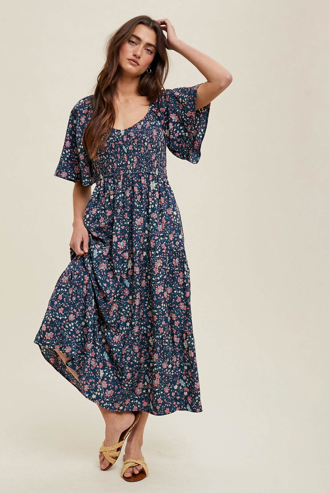 Floral Flutter Sleeve Midi Dress by Wishlist