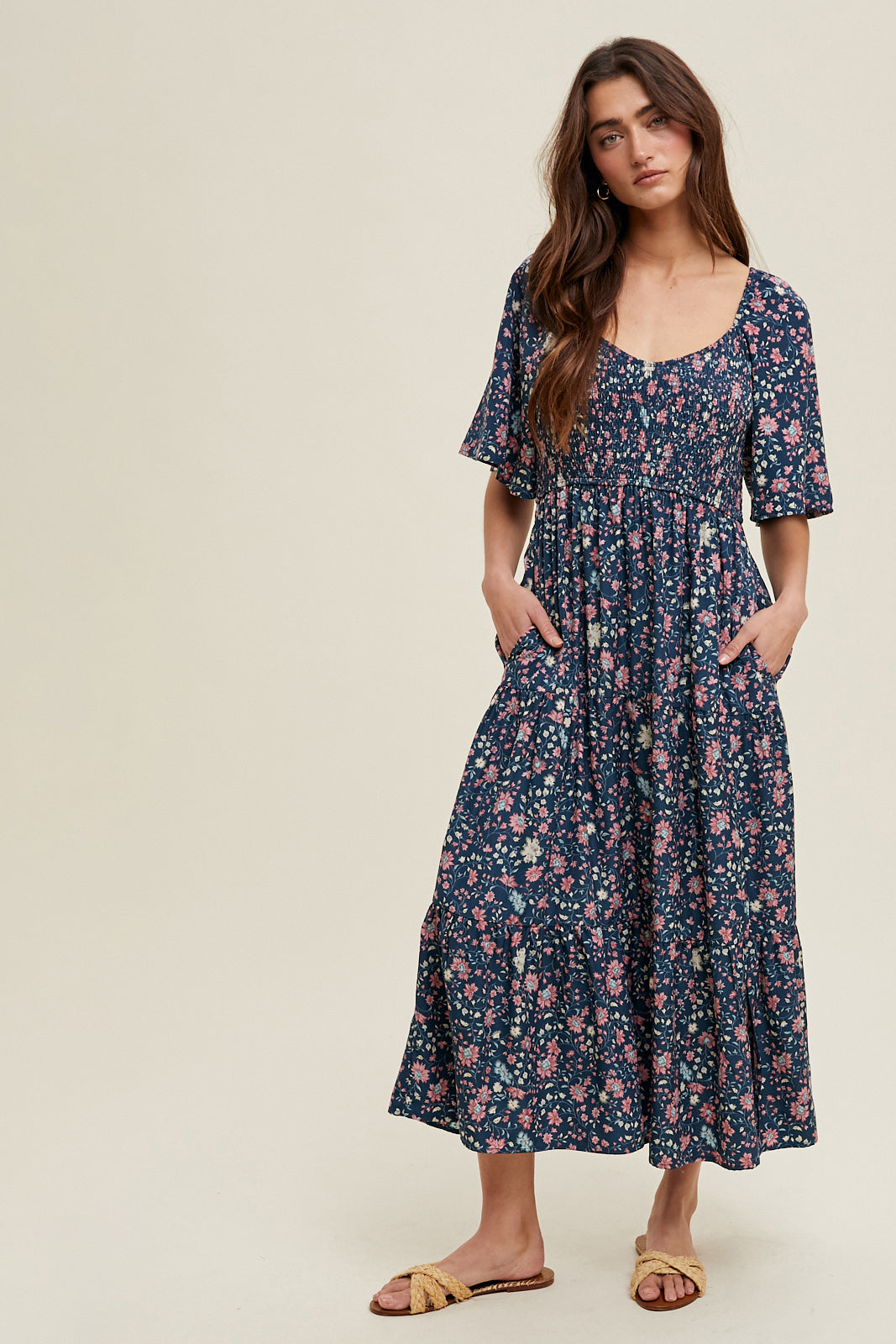 Floral Flutter Sleeve Midi Dress by Wishlist
