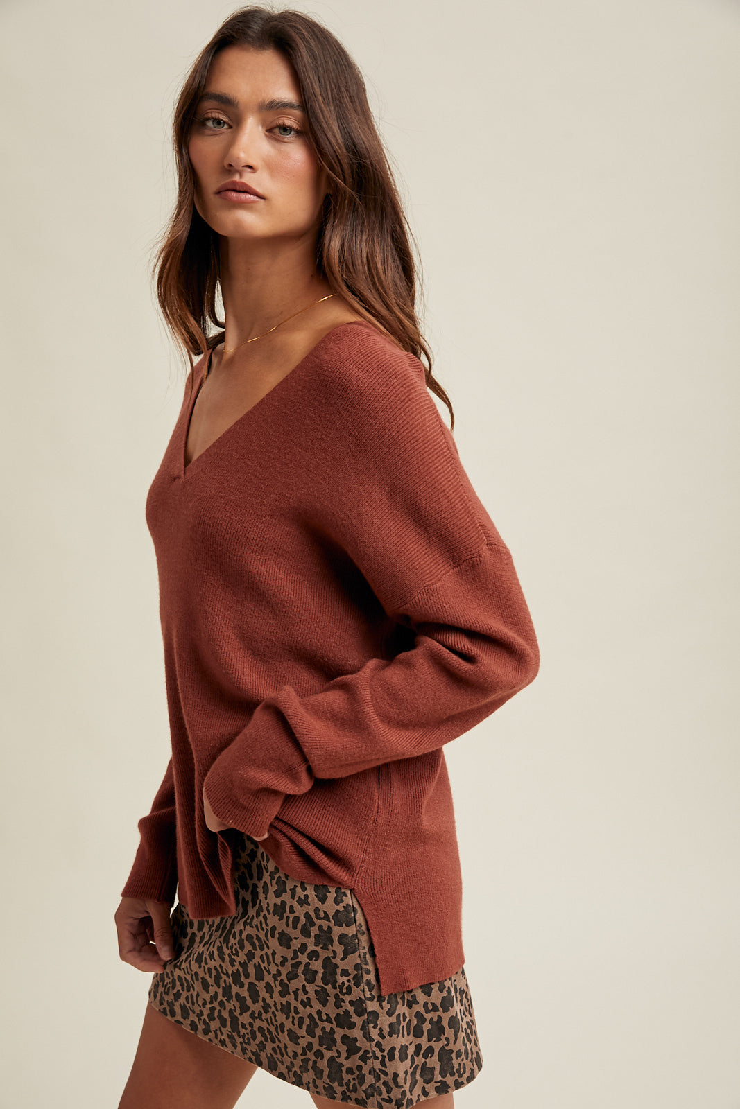 Lightweight V Neck Drop Shoulder Sweater by Wishlist