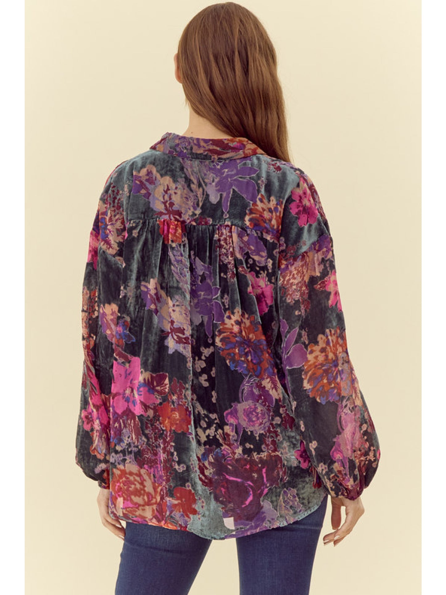 Velvet Flower Print Top by Jodifl