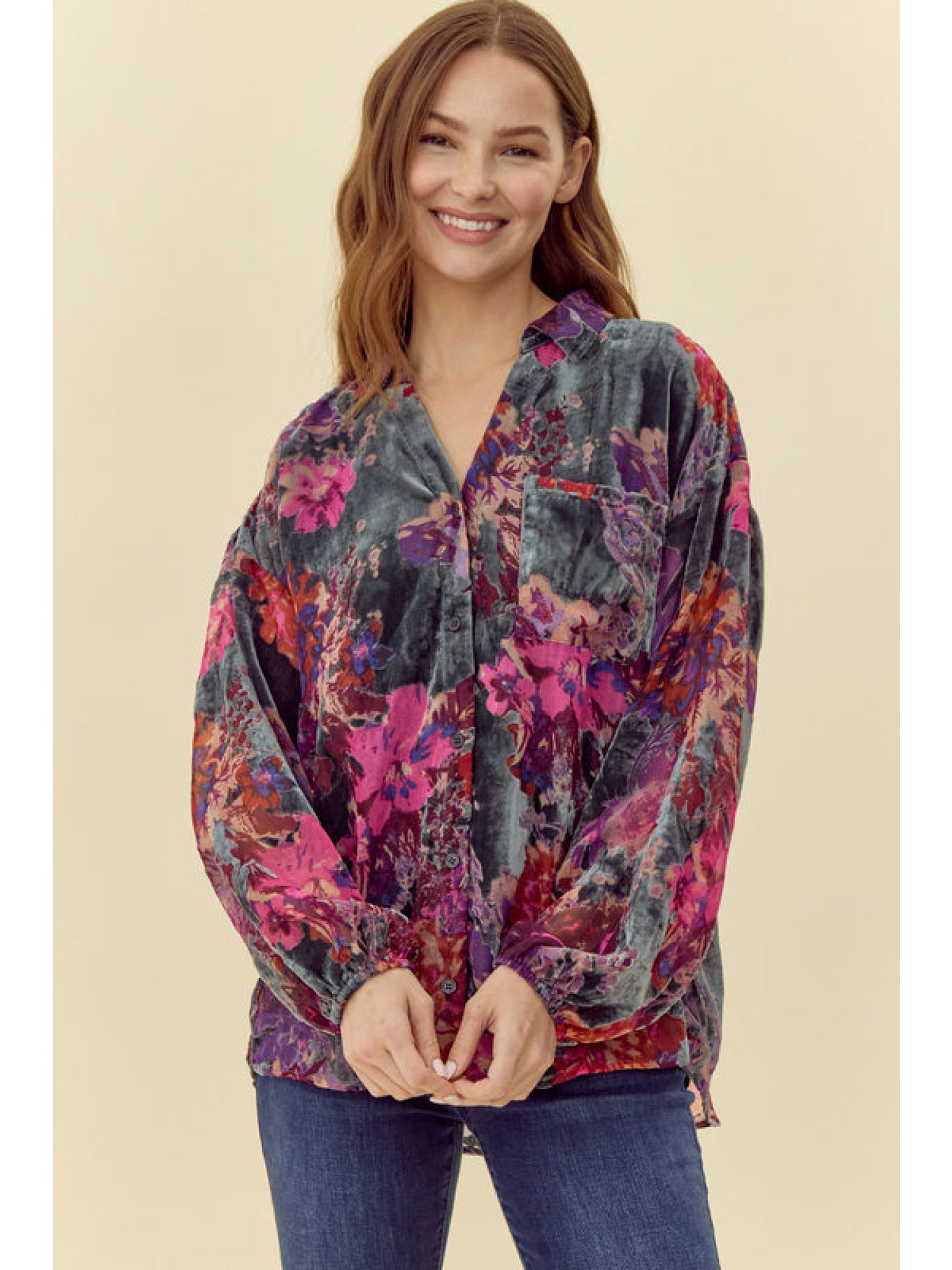 Velvet Flower Print Top by Jodifl