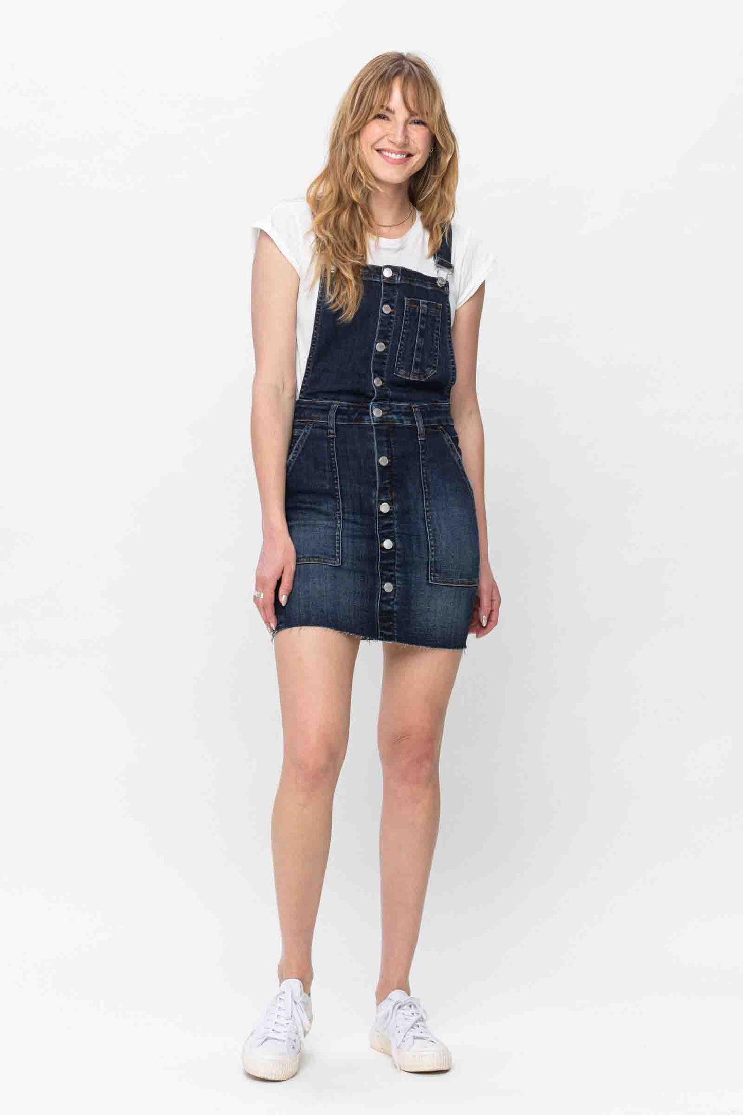 High Waist Denim Overall Skirt Dark Blue by Judy Blue