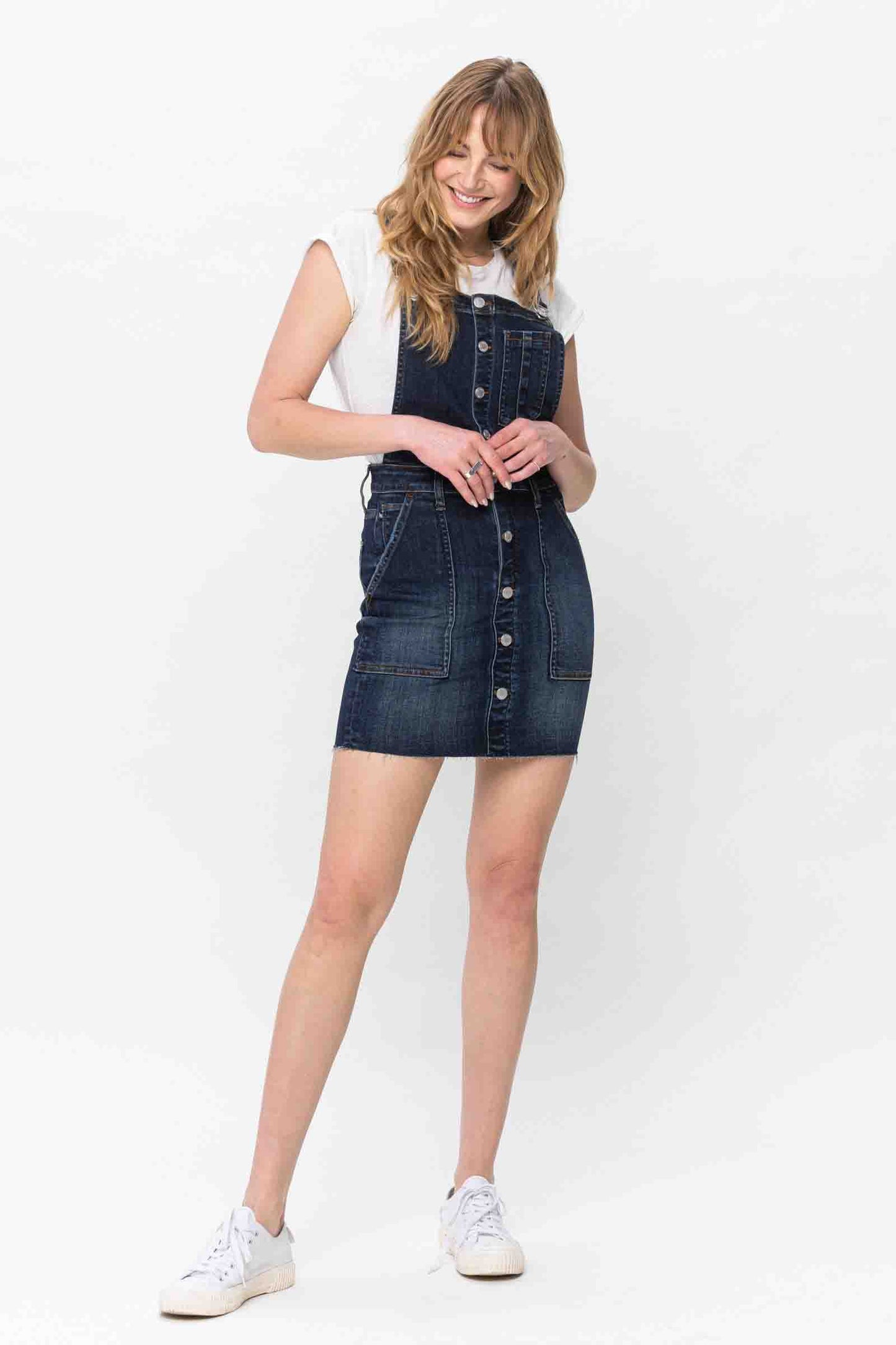 High Waist Denim Overall Skirt Dark Blue by Judy Blue