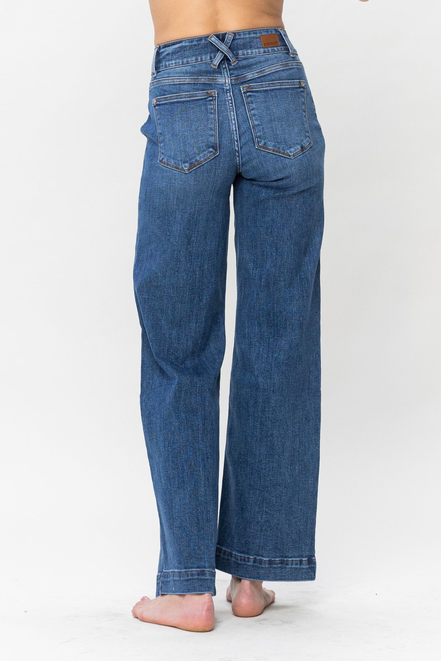 High Waist Double Button Wide Leg Jeans in Medium Blue by Judy Blue