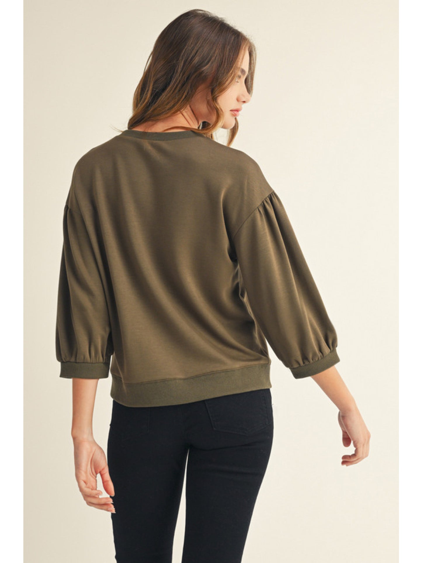 Solid Sweatshirt Top with U-neck by Jodifl
