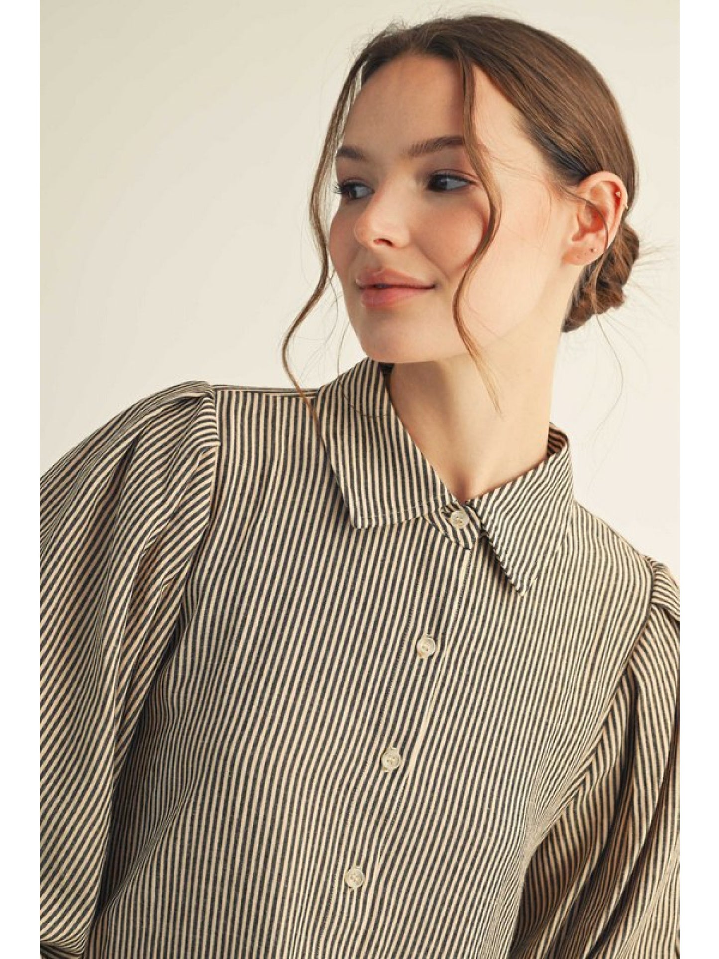 3/4 Puff Sleeve Striped Top by Jodifl