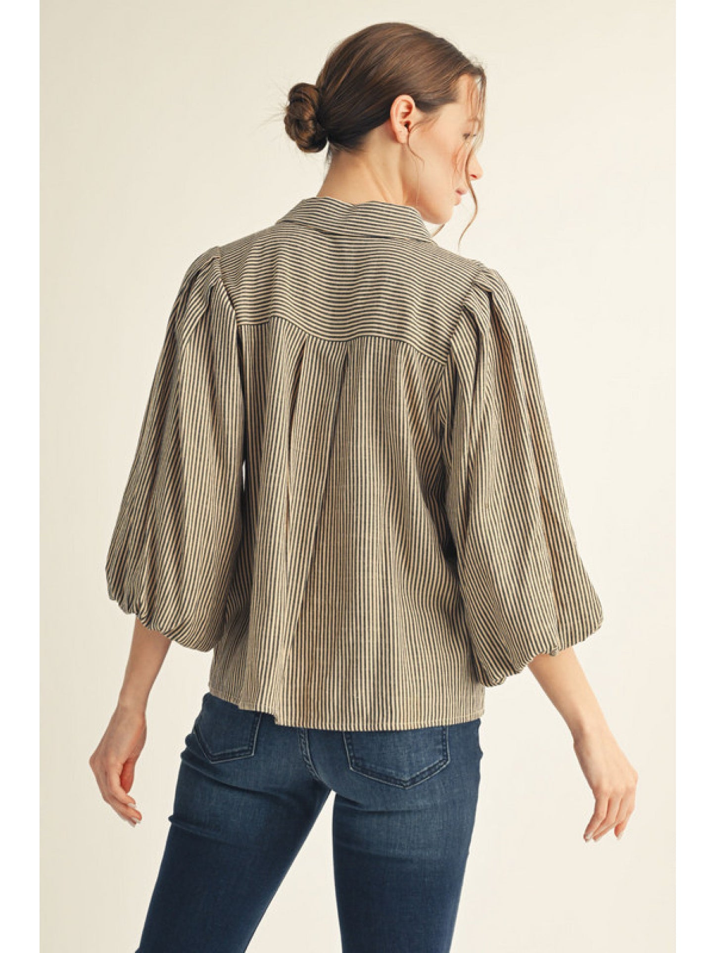 3/4 Puff Sleeve Striped Top by Jodifl