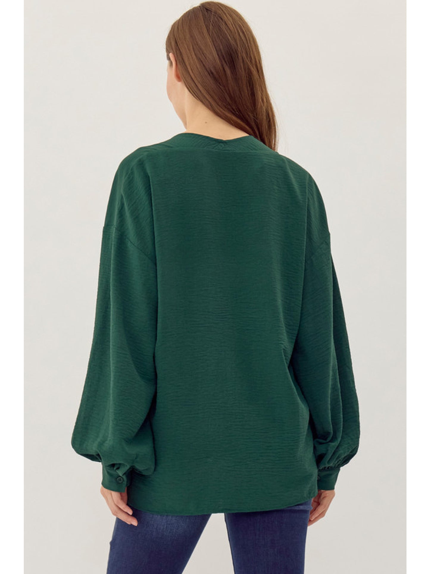 Solid Drop Shoulder V Neck Top in Hunter Green by Jodifl