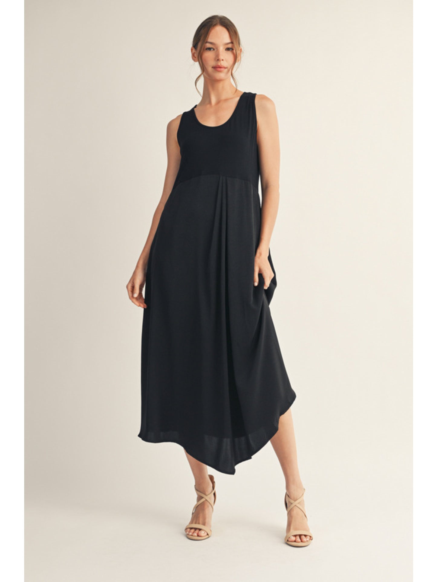 Sleeveless Solid Fabric Midi Dress by Jodifl