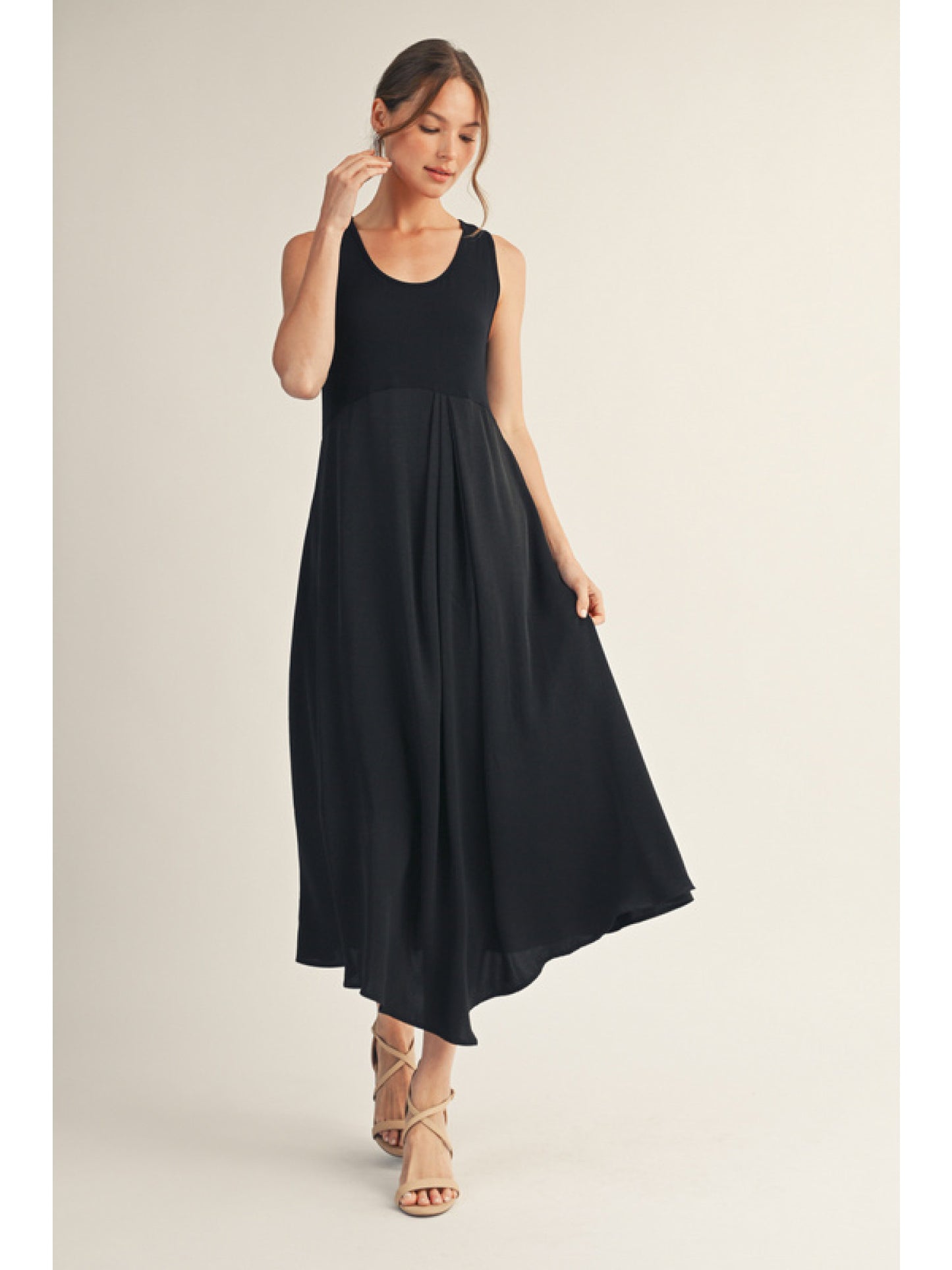 Sleeveless Solid Fabric Midi Dress by Jodifl