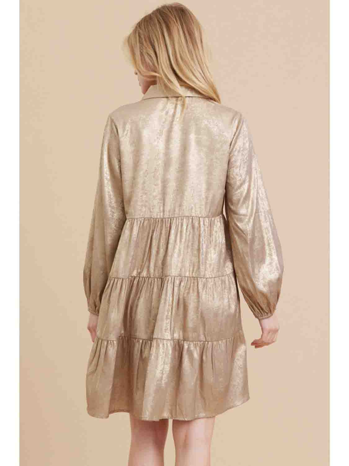 Metallic Baby Doll Taupe Dress