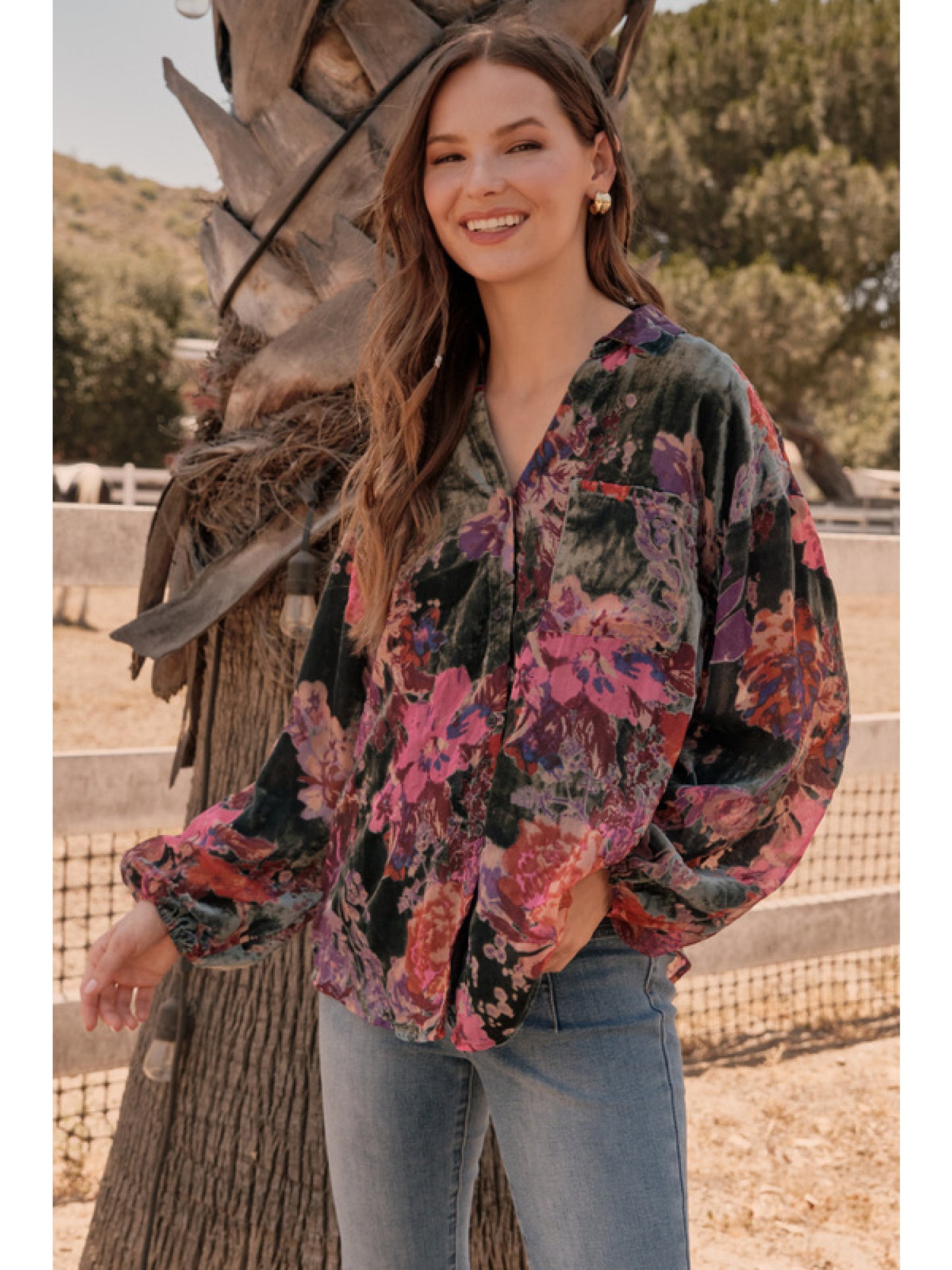 Velvet Flower Print Top by Jodifl