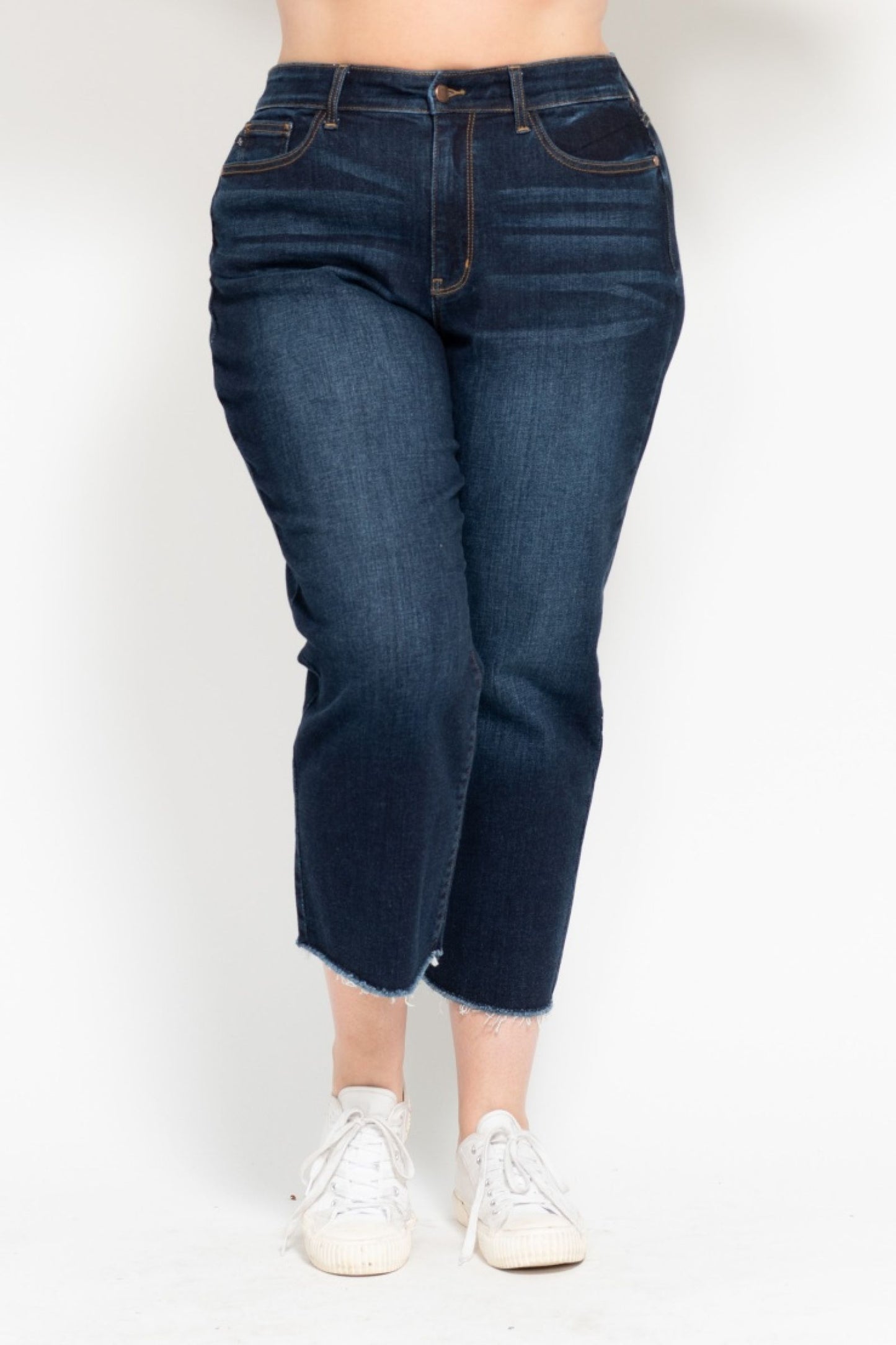 High Waisted Cropped Wide Leg Jeans in Dark Blue by Judy Blue