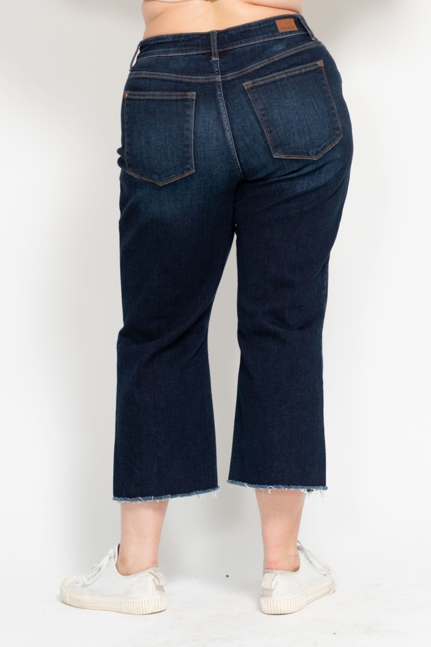 High Waisted Cropped Wide Leg Jeans in Dark Blue by Judy Blue