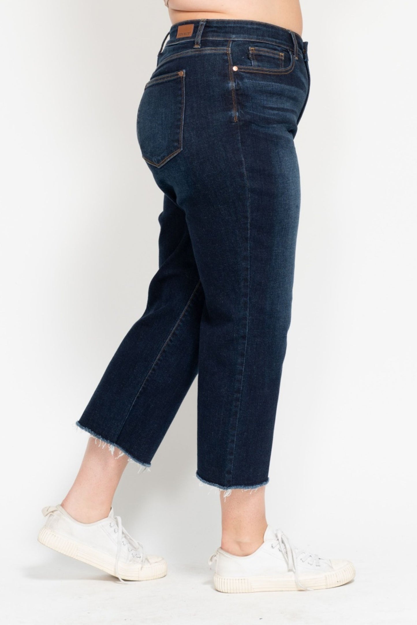 High Waisted Cropped Wide Leg Jeans in Dark Blue by Judy Blue
