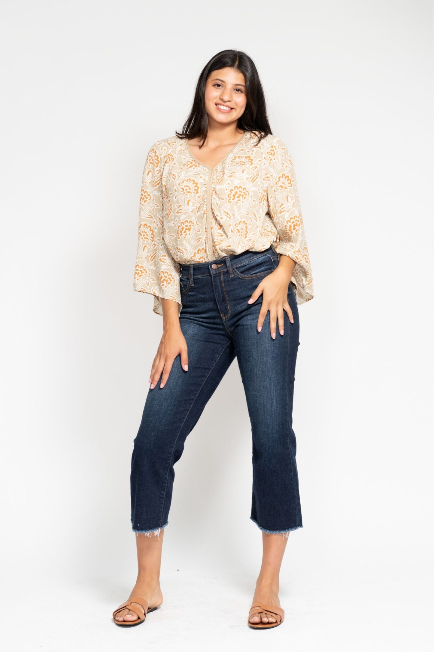 High Waisted Cropped Wide Leg Jeans in Dark Blue by Judy Blue
