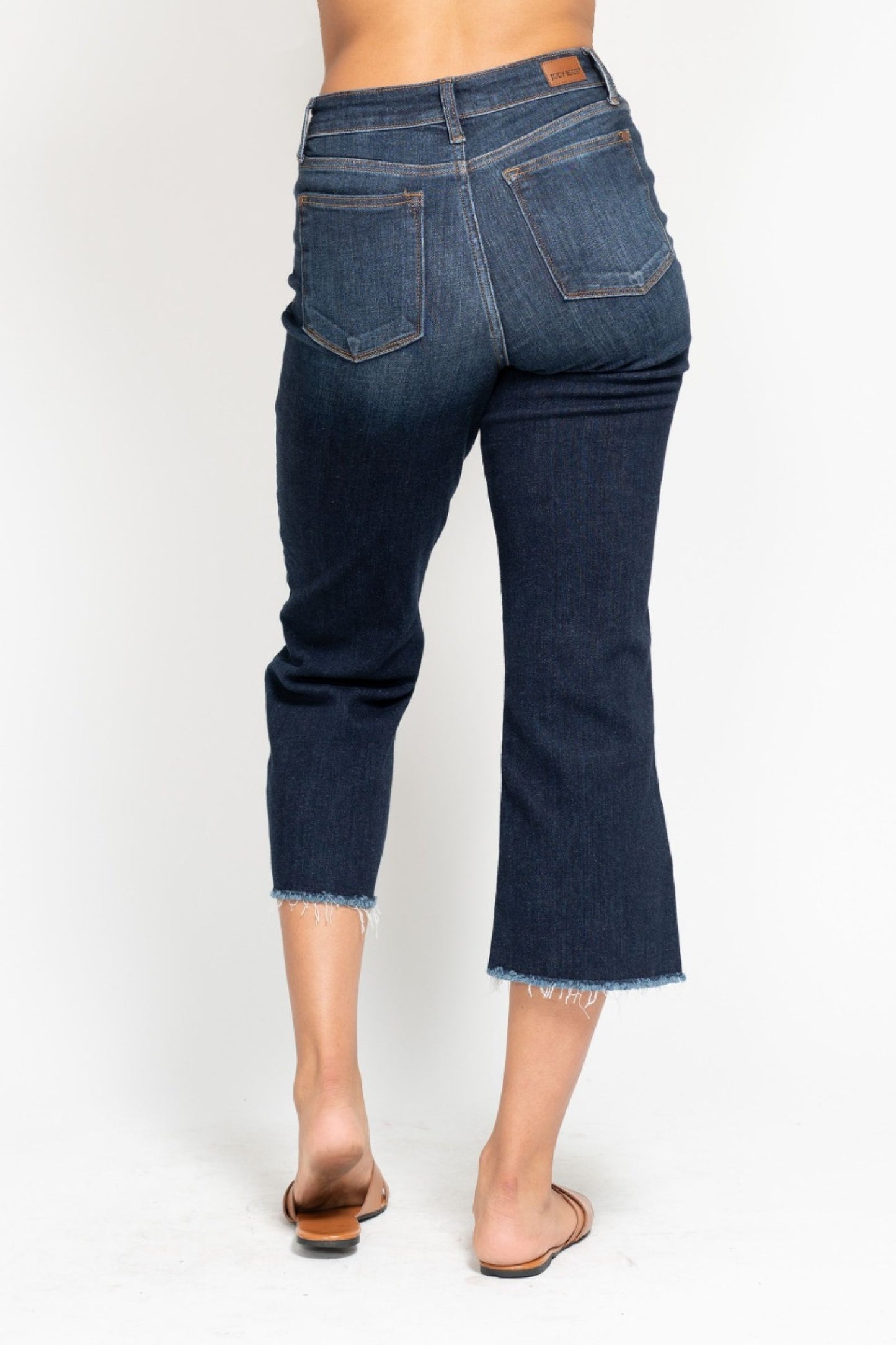 High Waisted Cropped Wide Leg Jeans in Dark Blue by Judy Blue