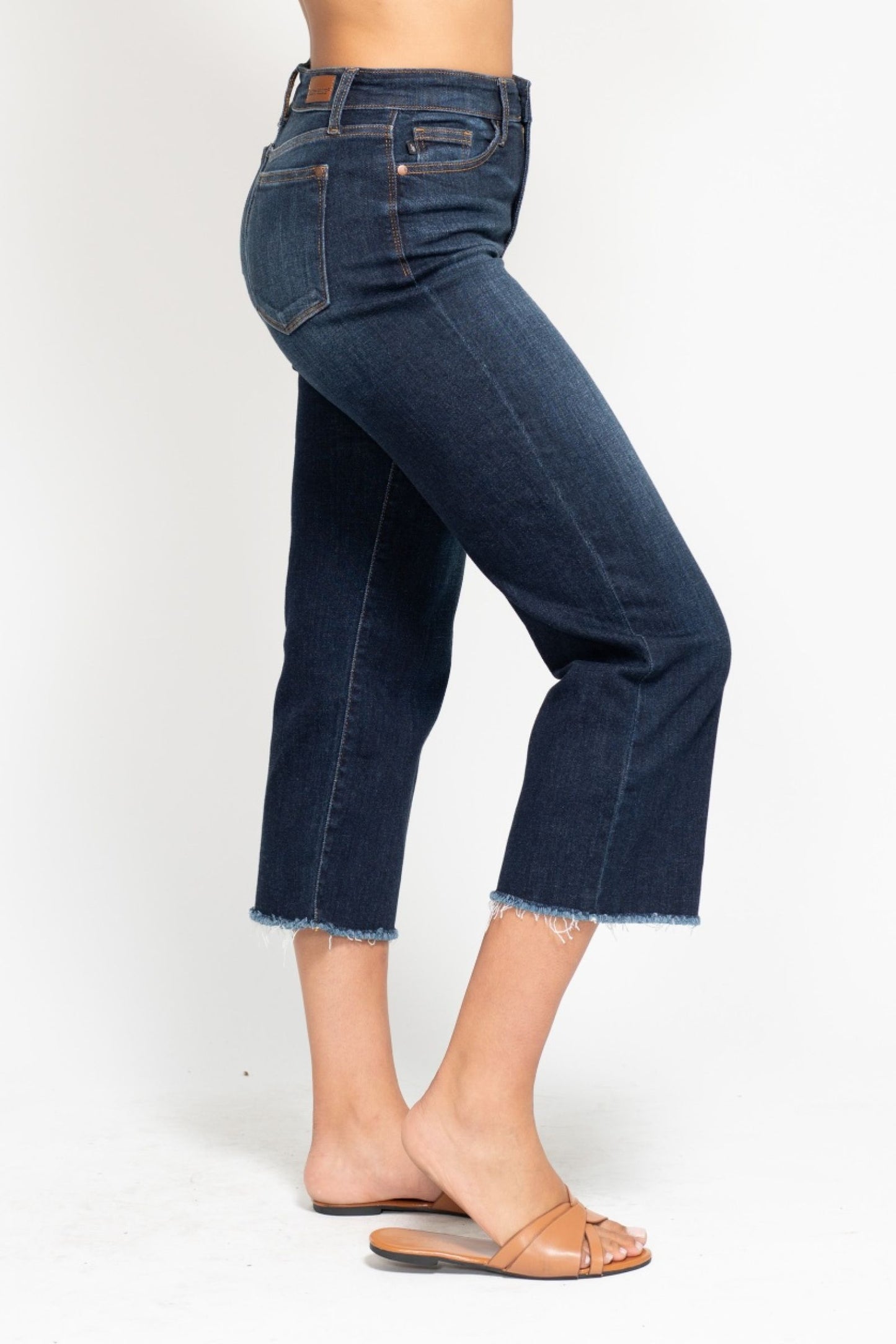 High Waisted Cropped Wide Leg Jeans in Dark Blue by Judy Blue