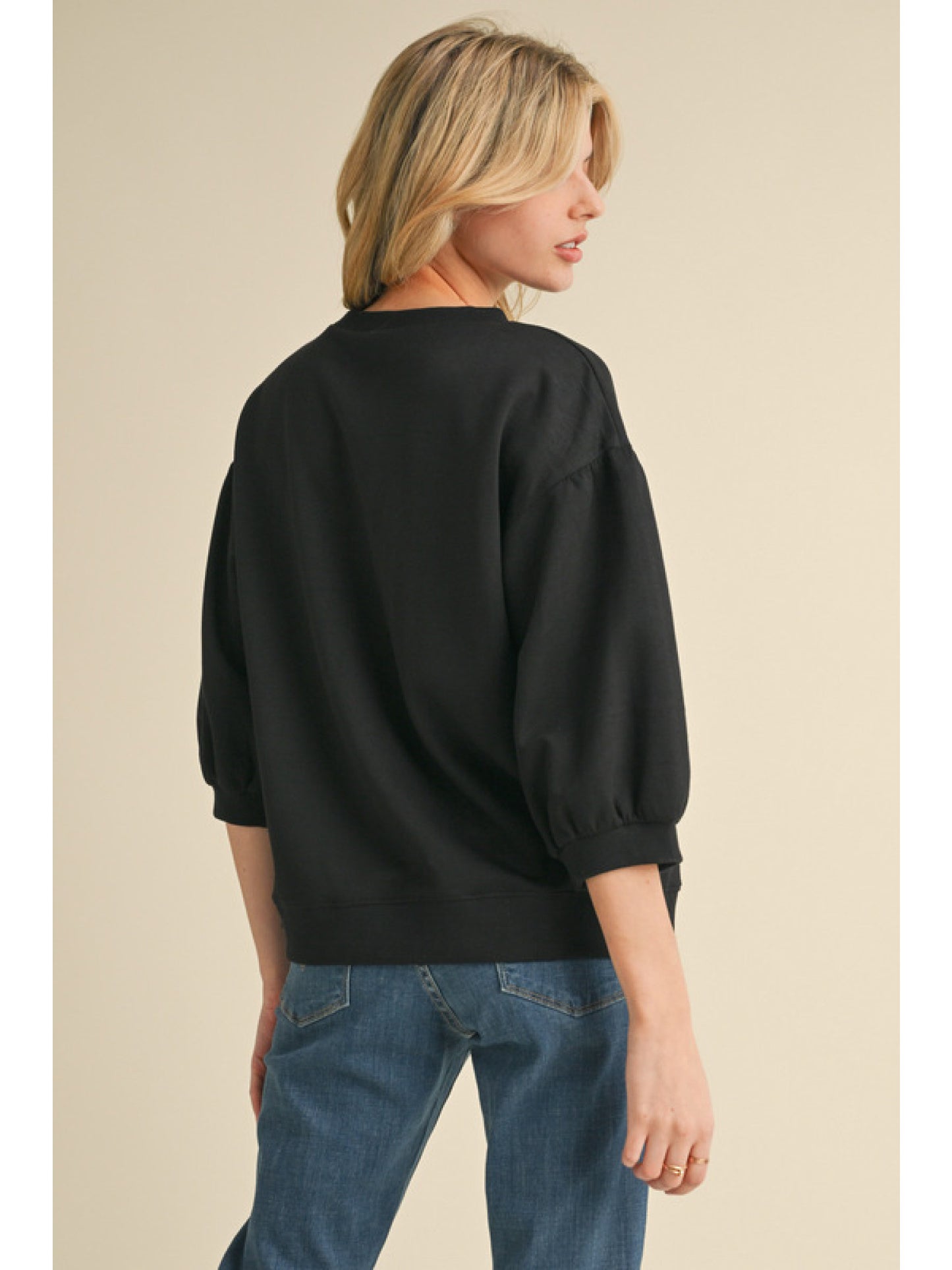 Solid Sweatshirt Top with U-neck by Jodifl