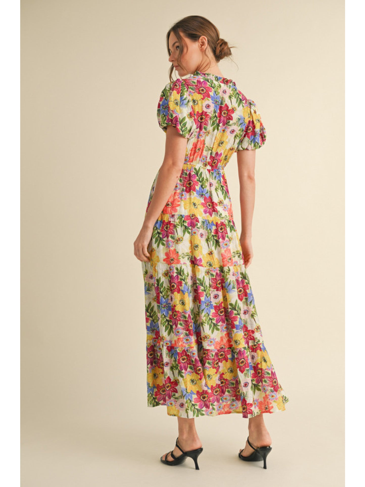 Floral Print Tiered Puff Sleeve Dress by Jodifl