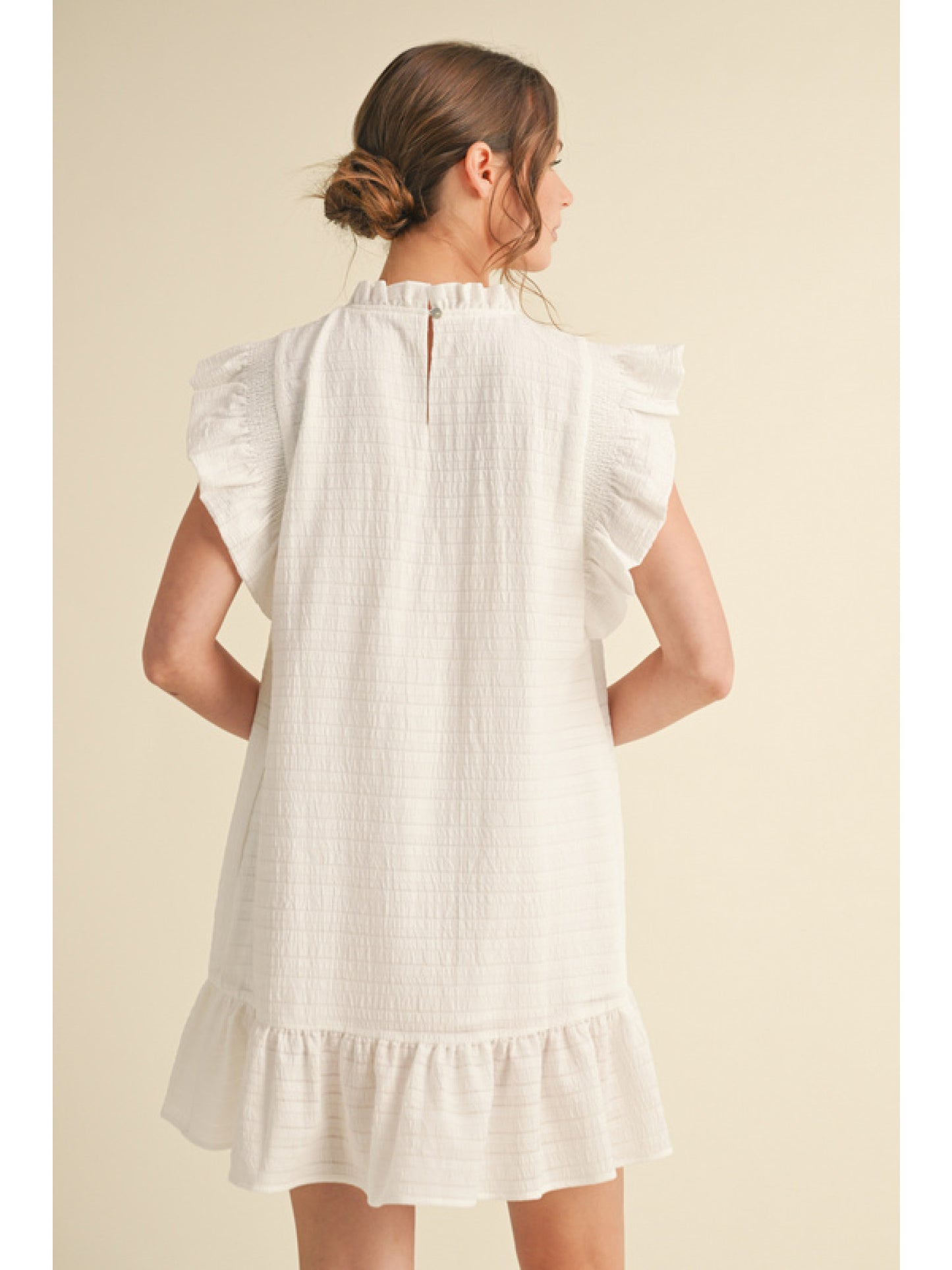 Yoke Embroidered Frill Neck Dress by Jodifl