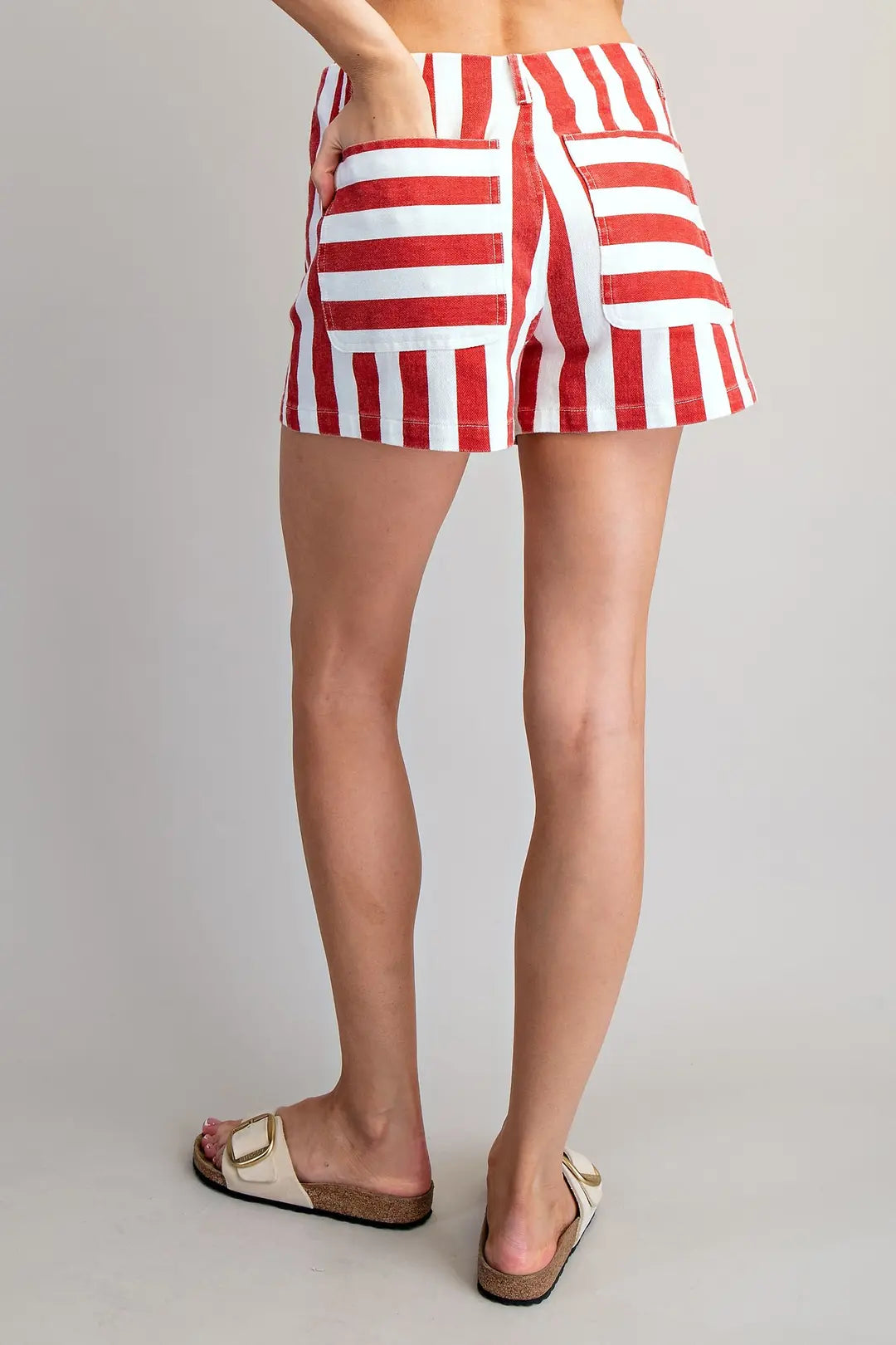 Mineral Washed Striped Shorts in Tomato by ee:some