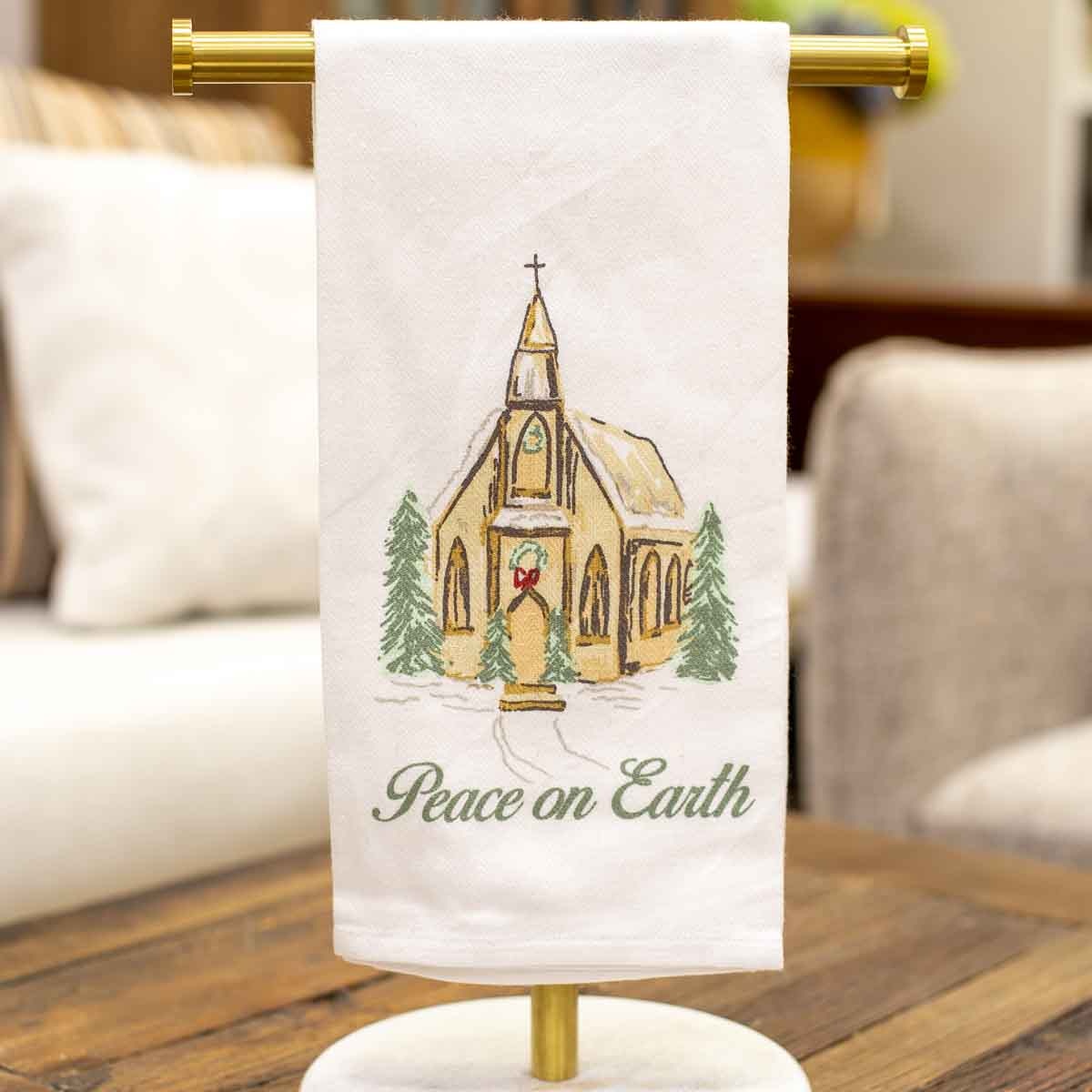 Peace on Earth Hand Towel White/Multi 20x28 by The Royal Standard
