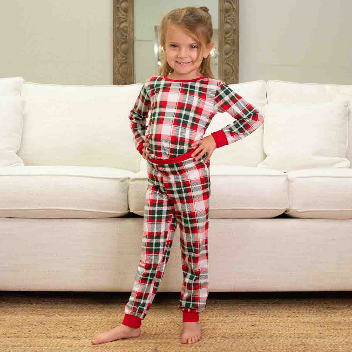 Kid's Mansfield Plaid Long Sleeve Pajamas Dark Green/True Red