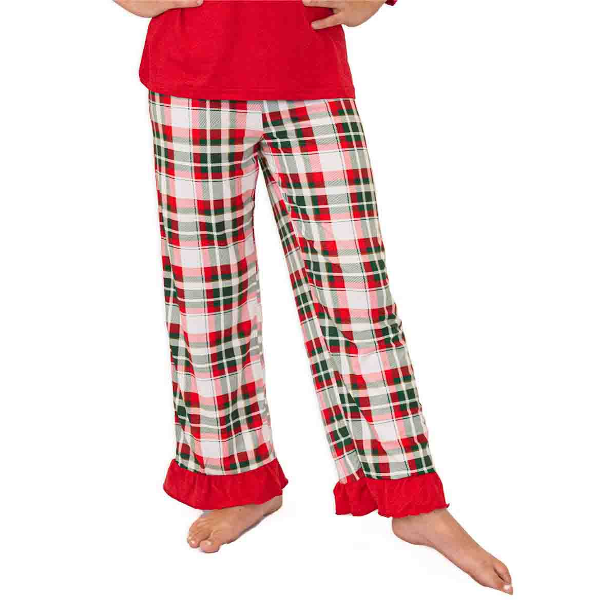 Girl's Mansfield Plaid Ruffle Sleep Pants Dark Green/True Red