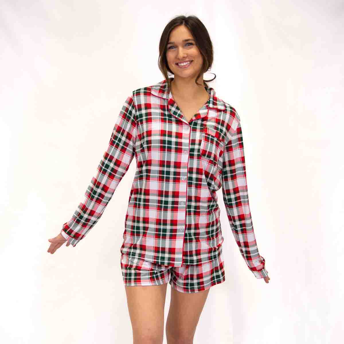 Mansfield Plaid Sleep Shorts Dark Green/True Red