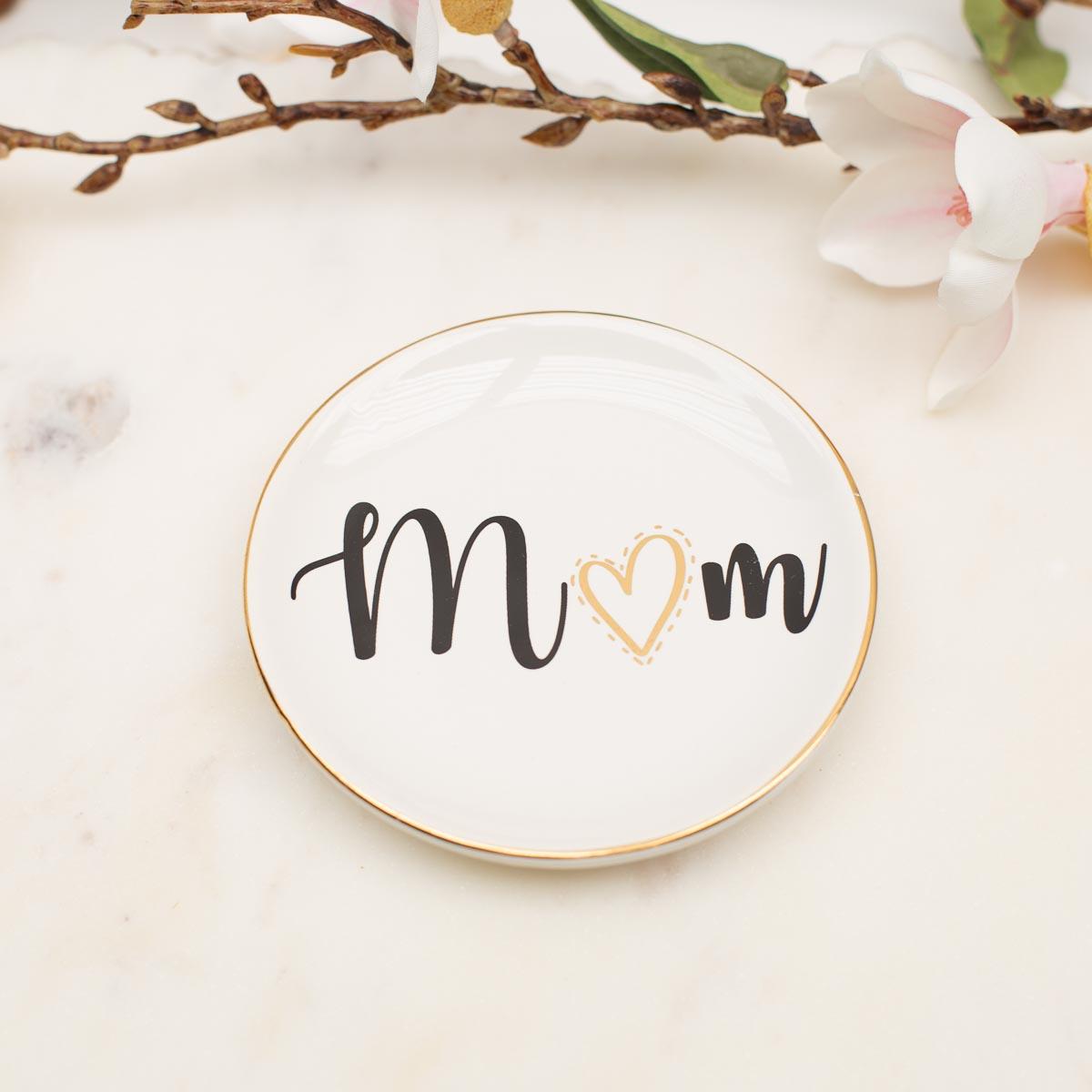 Mom Trinket Dish in White/Gold by The Royal Standard