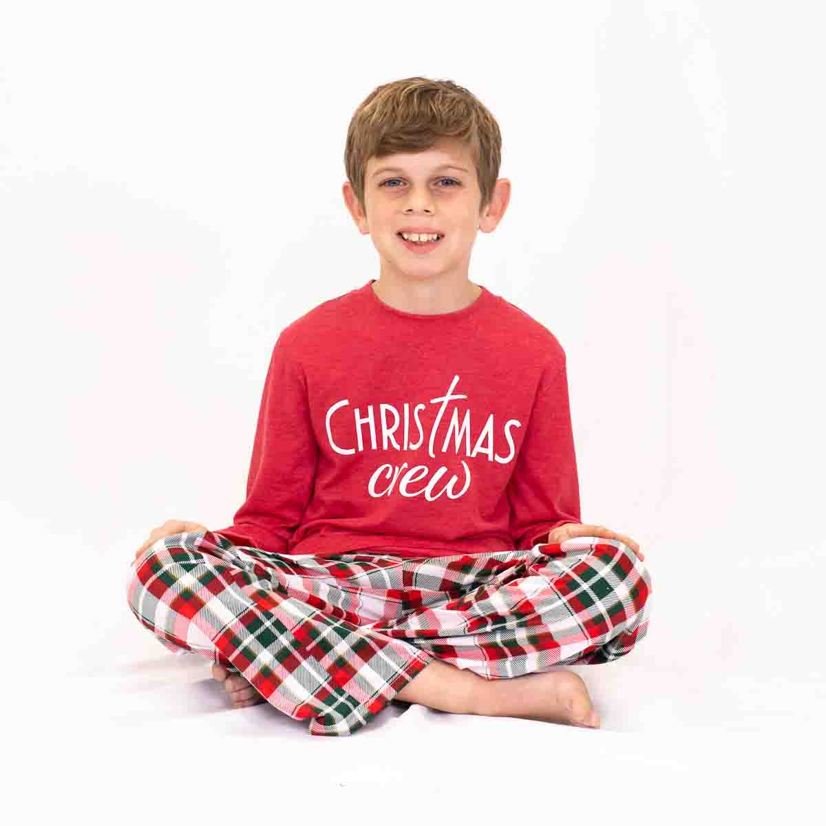 Youth Christmas Crew Long Sleeve Crew Neck T-Shirt Red/White
