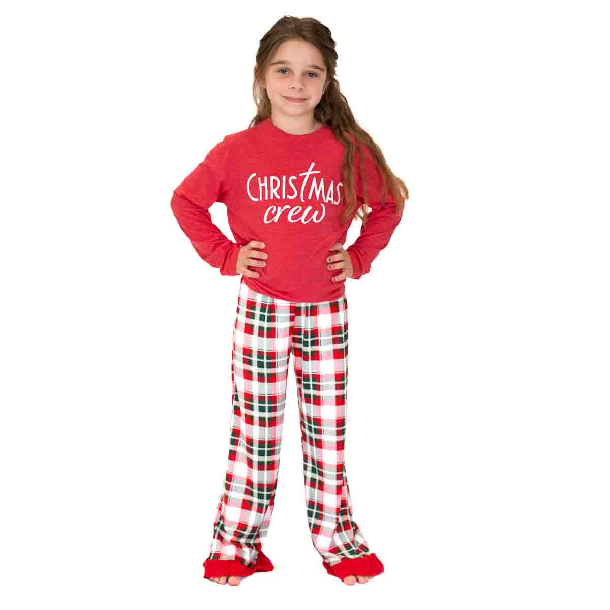 Youth Christmas Crew Long Sleeve Crew Neck T-Shirt Red/White