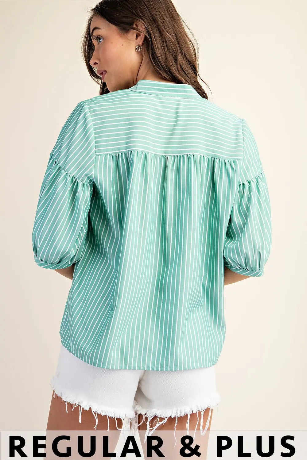 Striped Blouse w/ Quarter Length Bubble Sleeves by GiGio