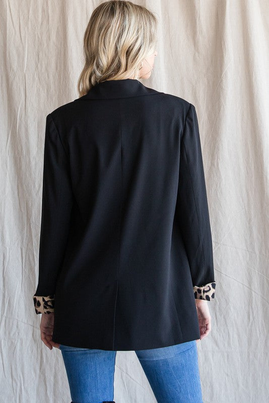 Solid Blazer Leopard Black Plus Size