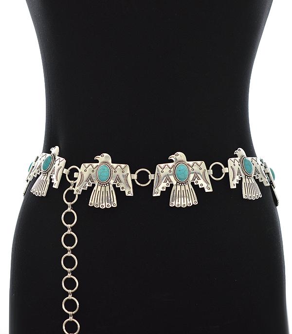 THUNDERBIRD CONCHO TURQUOISE WESTERN BELT ADJUSTABLE BUCKLE SPRING NEW Thunderbird Concho Belt – The Turquoise Tractor main image 3