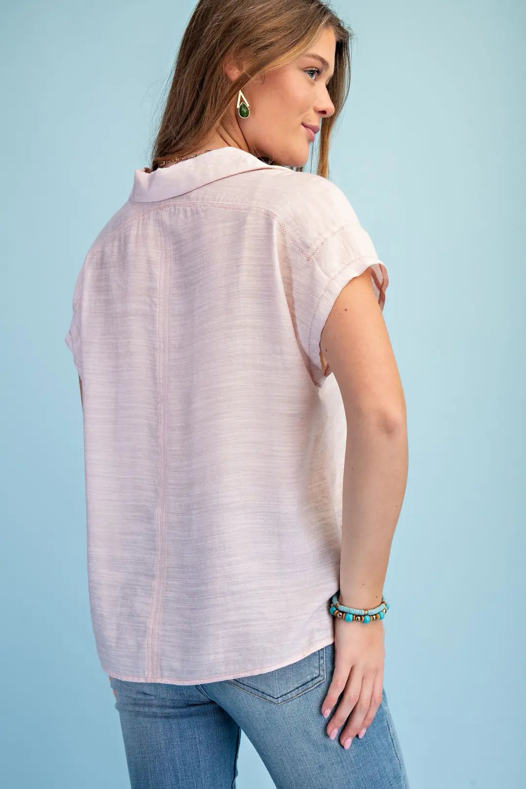 Lightweight Covered Placket Button Down with Stitching by Gigio