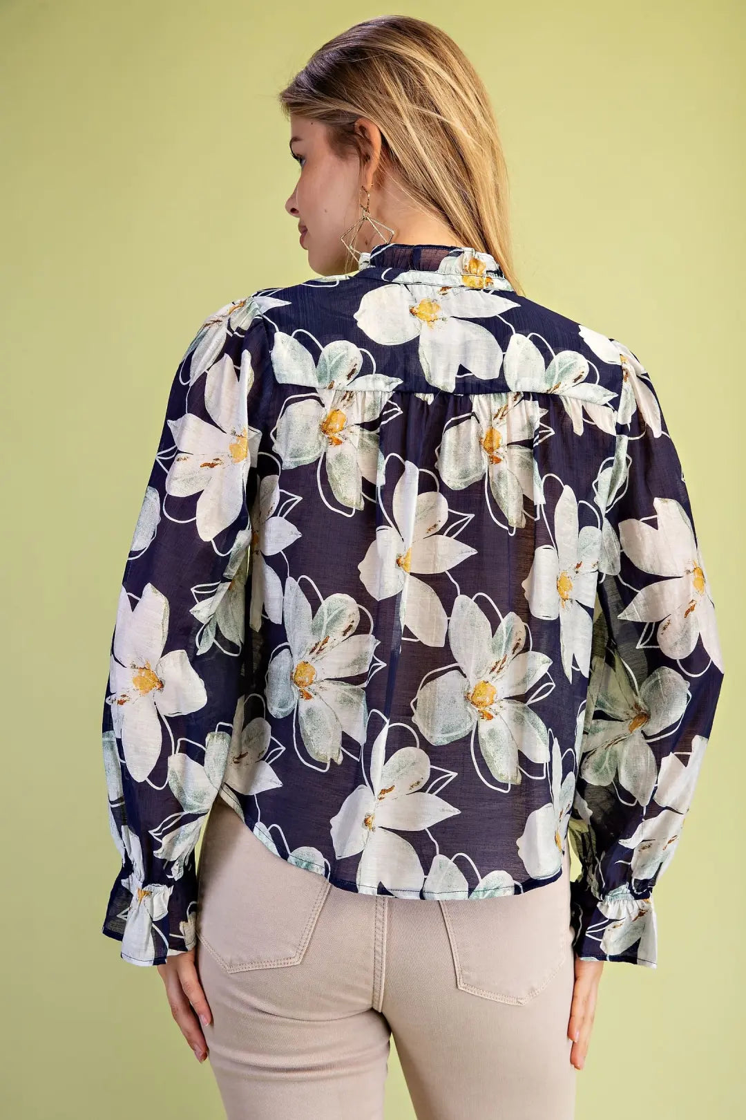 Sheer Floral Print Button Down Blouse by Gigio