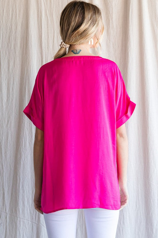 Jodifl Solid Cuffed Short Sleeve Top