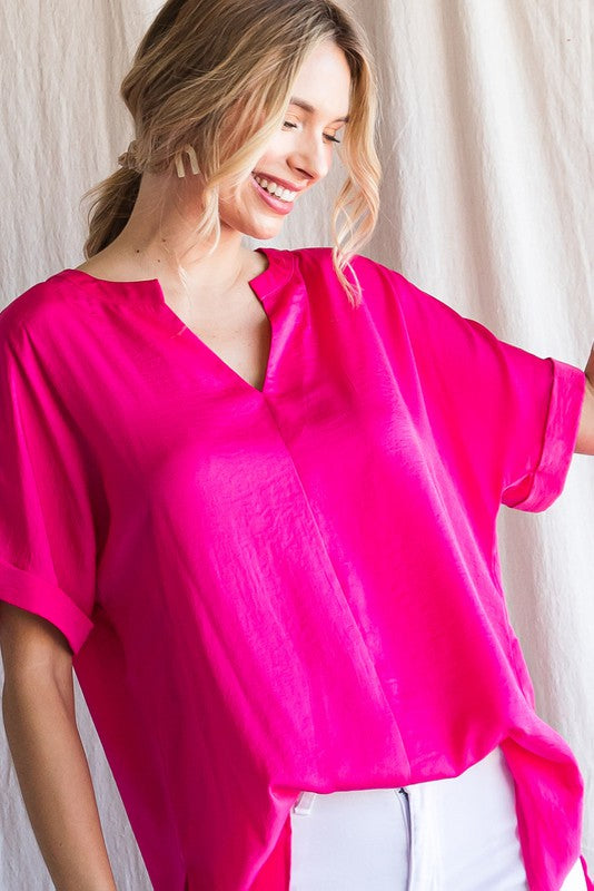 Jodifl Solid Cuffed Short Sleeve Top